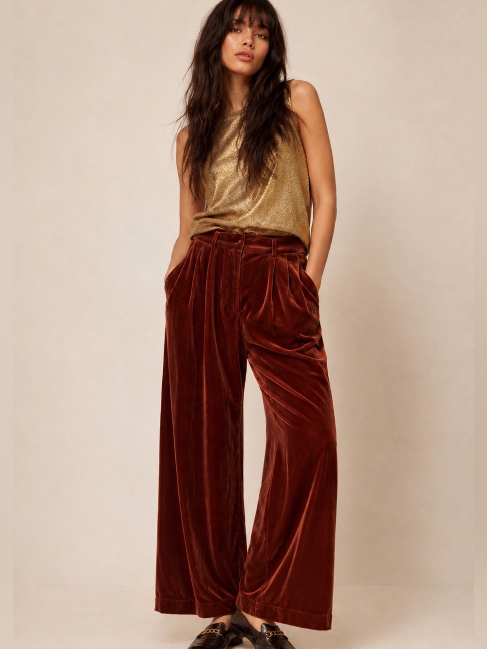 Mes Demoiselles Mansfield Cropped Velvet Trousers Rust Pants Size 4 NWT